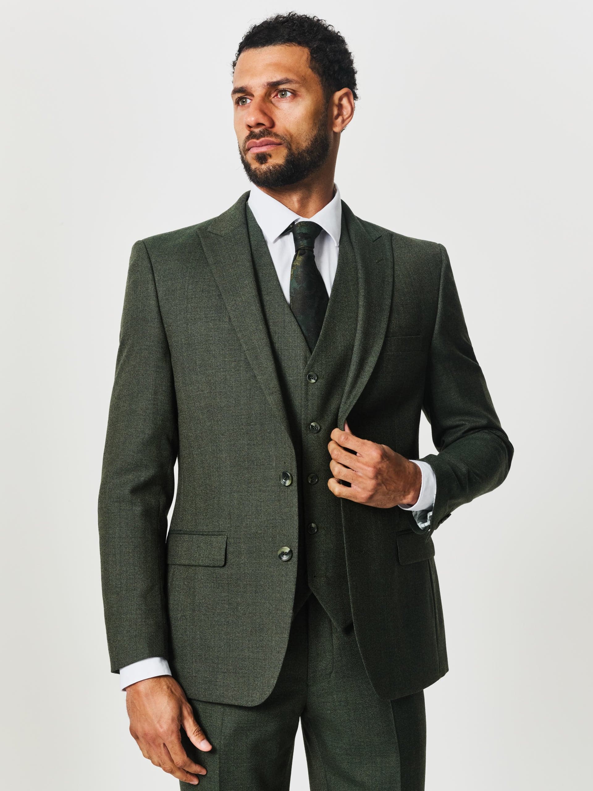 Tailor Square Mens Tailored Fit Green Wool Three Piece Suit 38 L