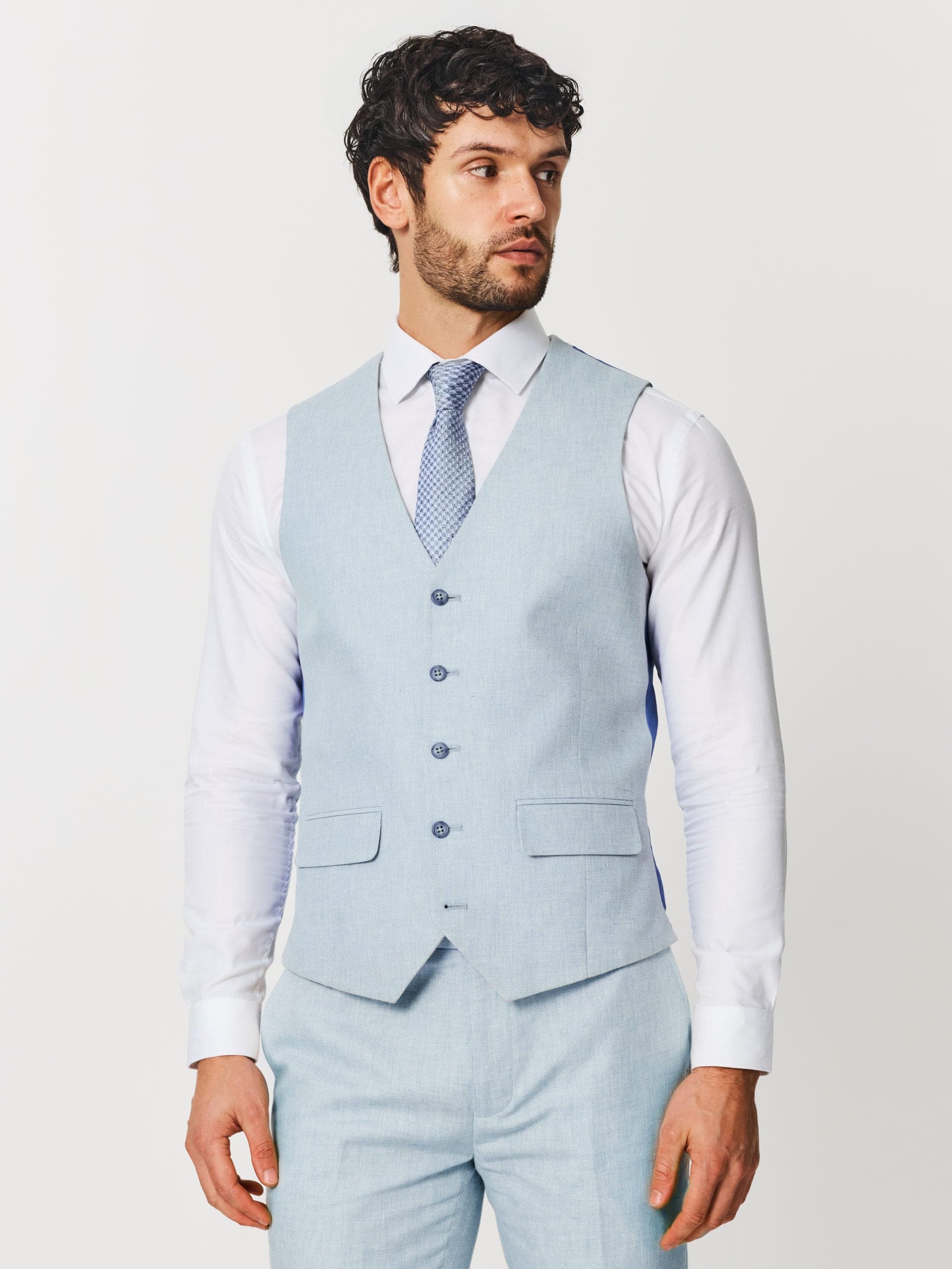 Sawyers & Hendricks Mens Tailored Fit Light Blue Linen Waistcoat 34