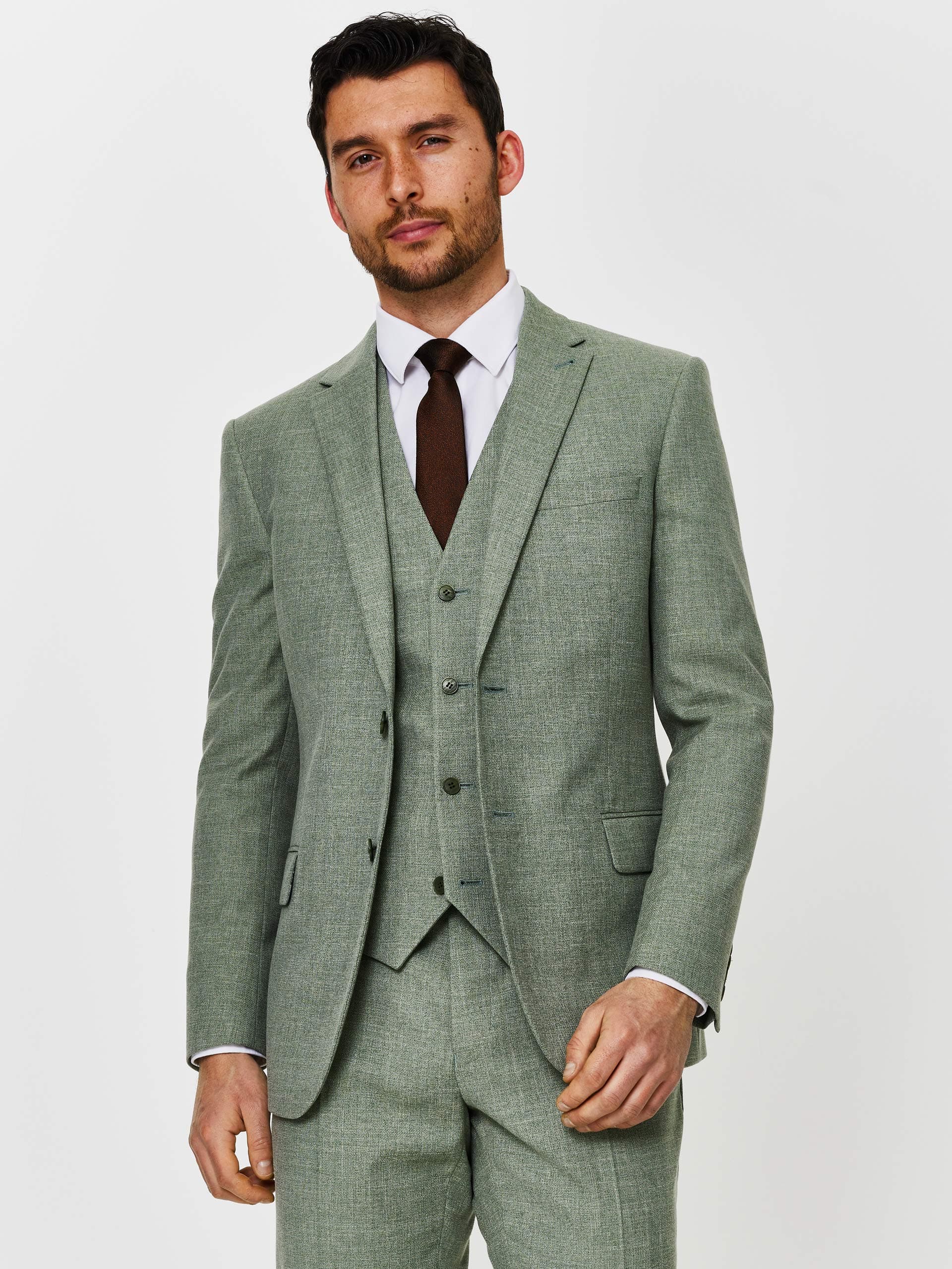 OneSix5ive Mens Slim Fit Green Plain Three Piece Suit 52 S