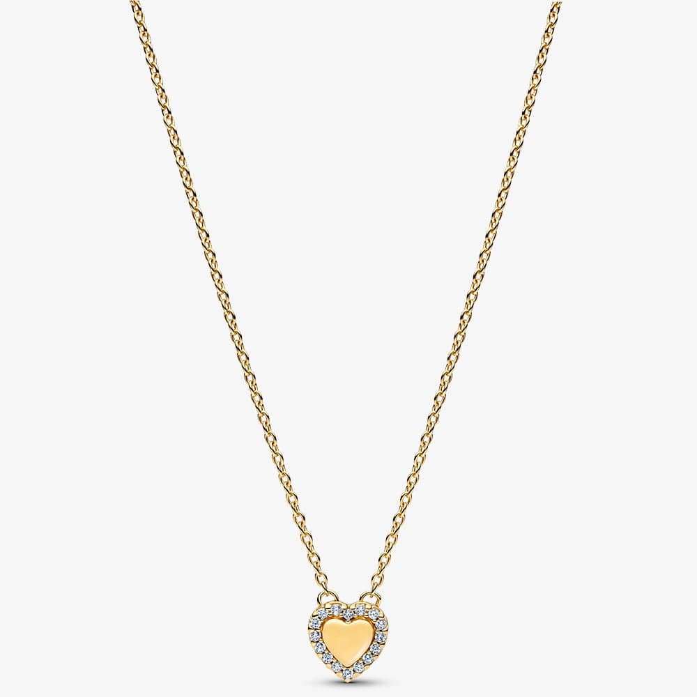 PANDORA 14ct Gold Plated Engravable Heart Halo Collier Necklace 364364C01-45