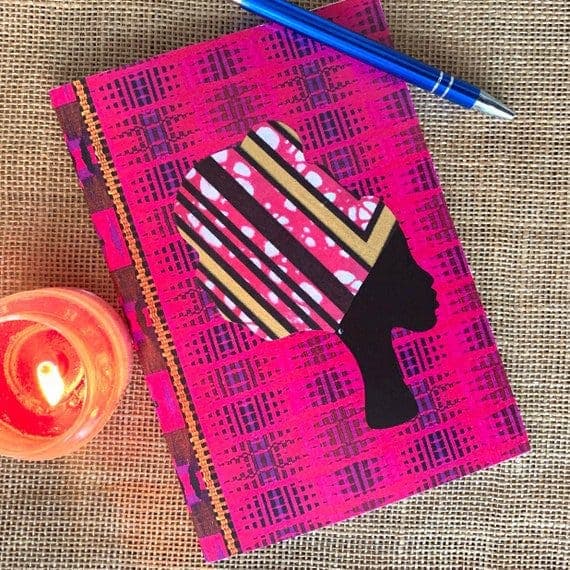 Pink Headwrap Woman Lined Notebook Flame Gele inspired