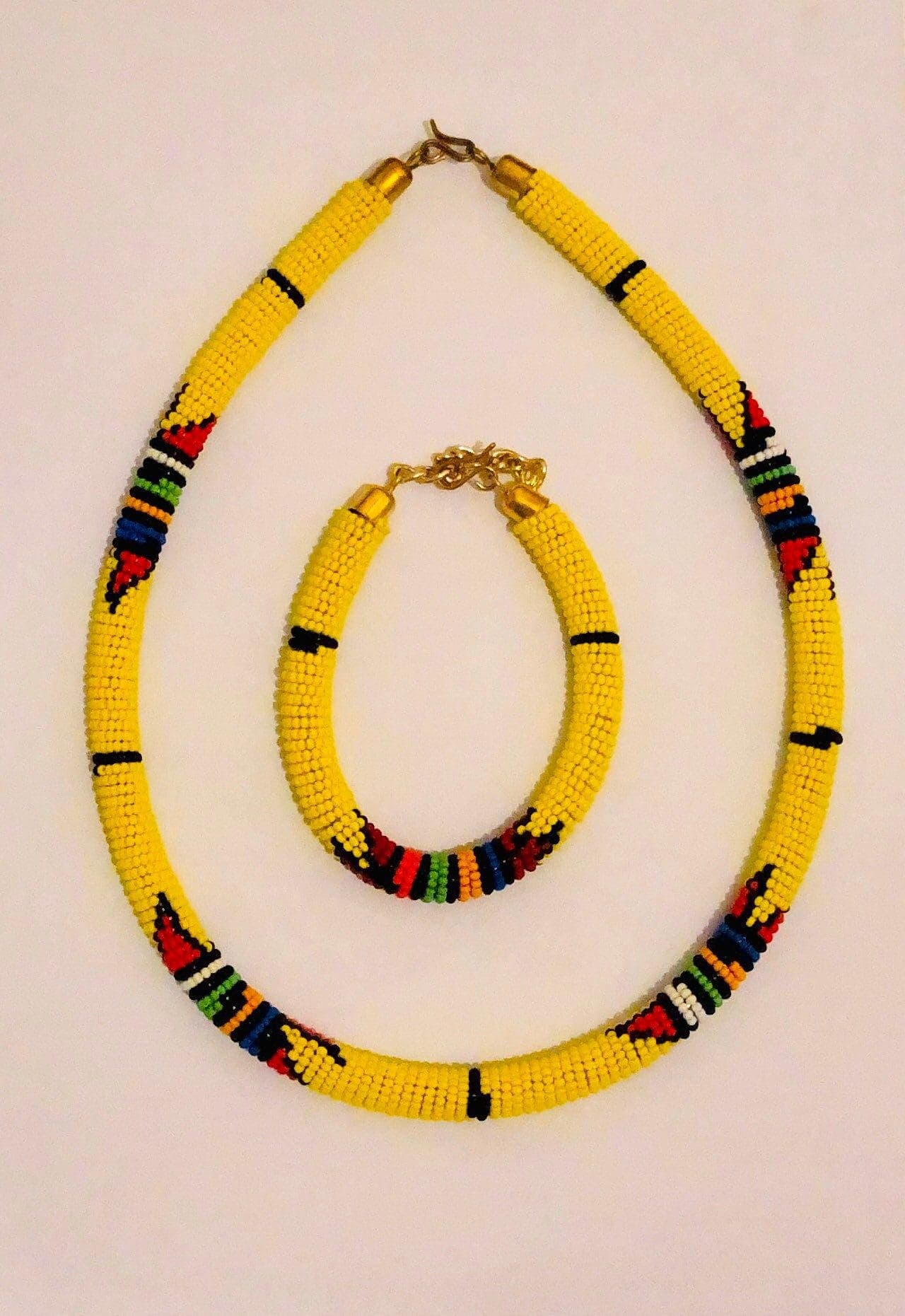 African Beaded Zulu Necklace &amp; Bracelet Set Sky Blue