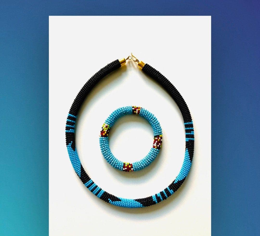 African Beaded Maasai Necklace &amp; Bracelet Set Orange