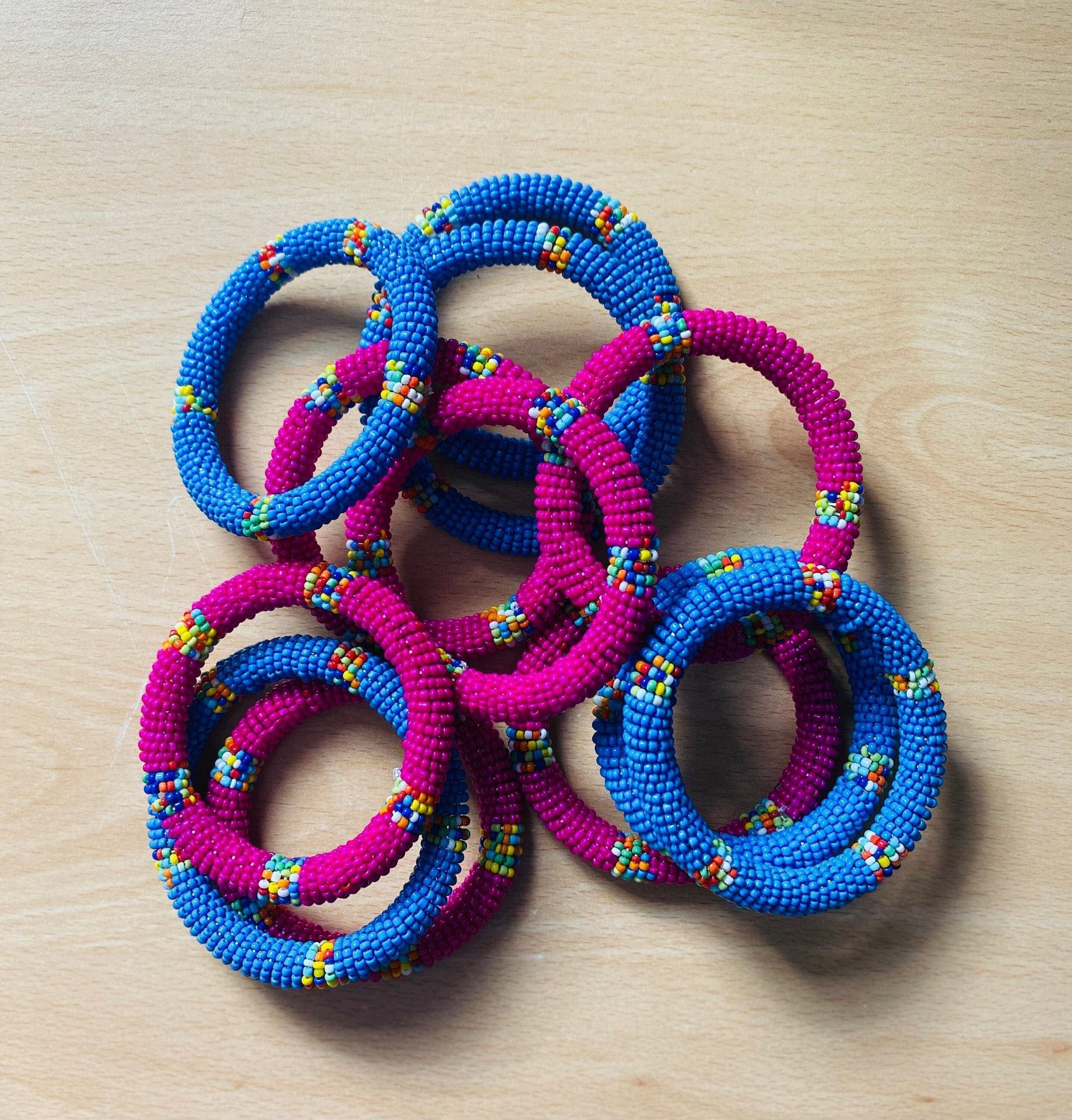 African Maasai Beaded Bracelets - Pink | Blue Blue Glass