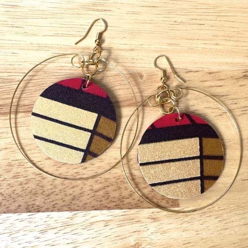 Halo hoop earrings in assorted African fabrics Sterling silver