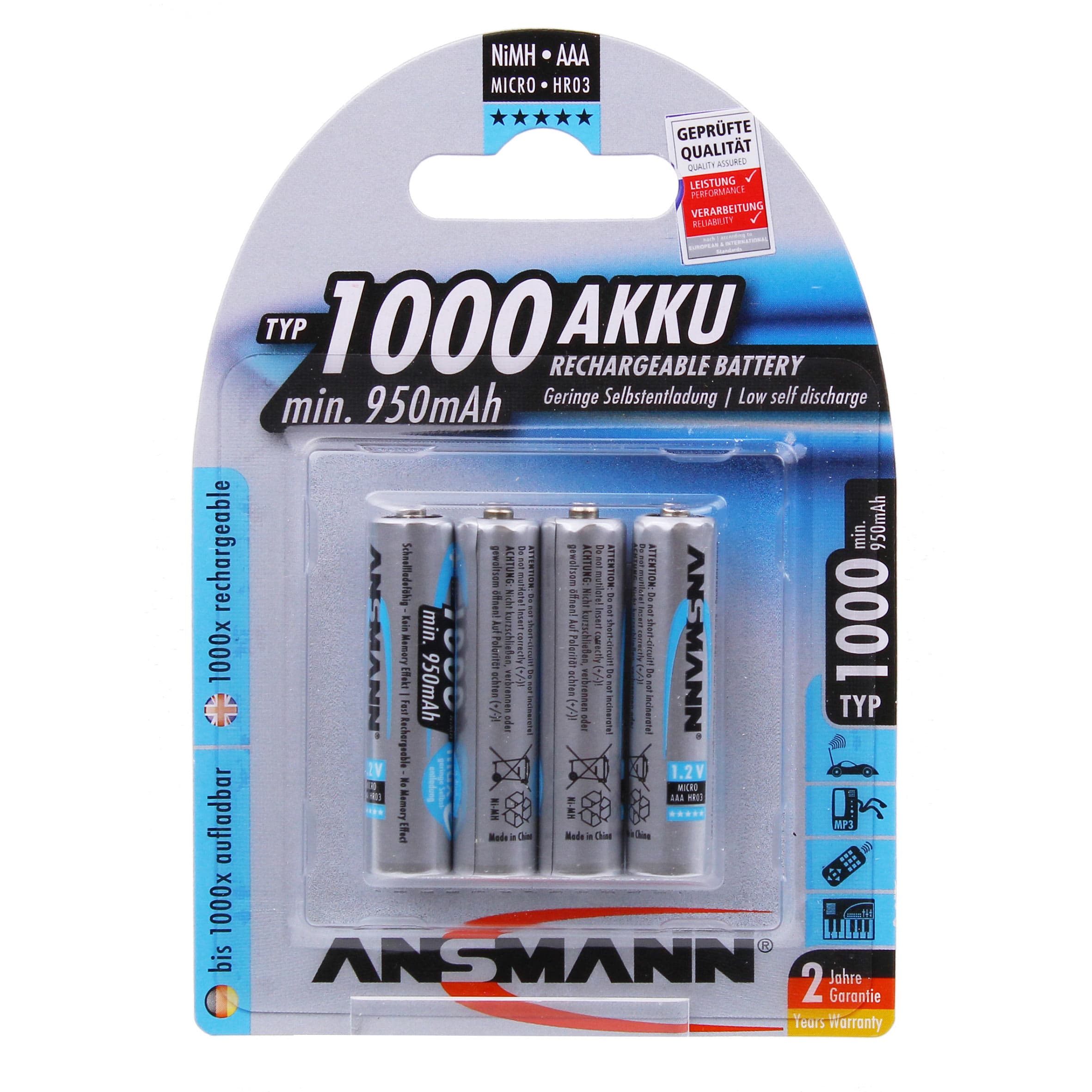 Ansmann 4 x AAA NiMh 1000mah Batteries
