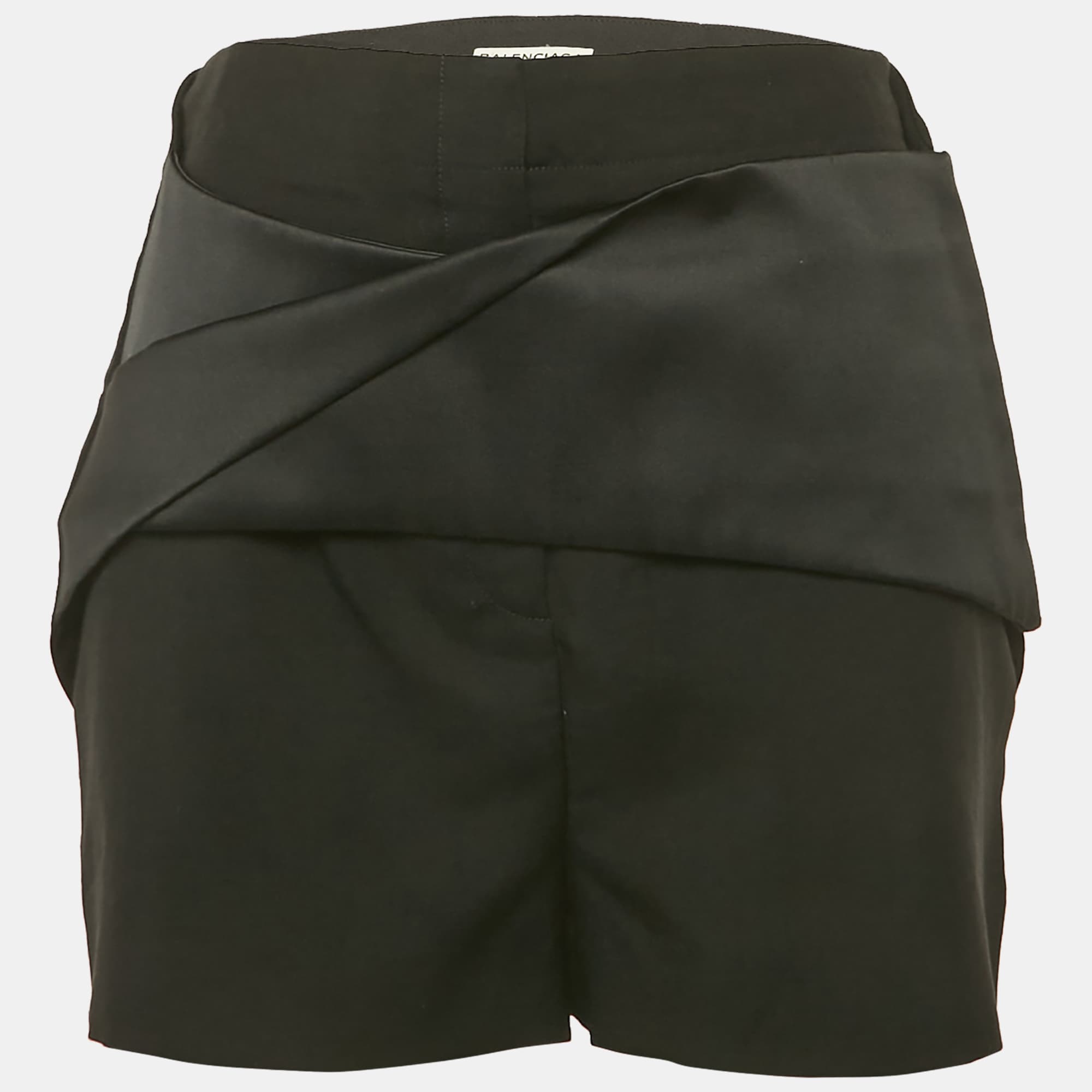 Balenciaga Black Wool & Mohair Origami Draped Shorts M