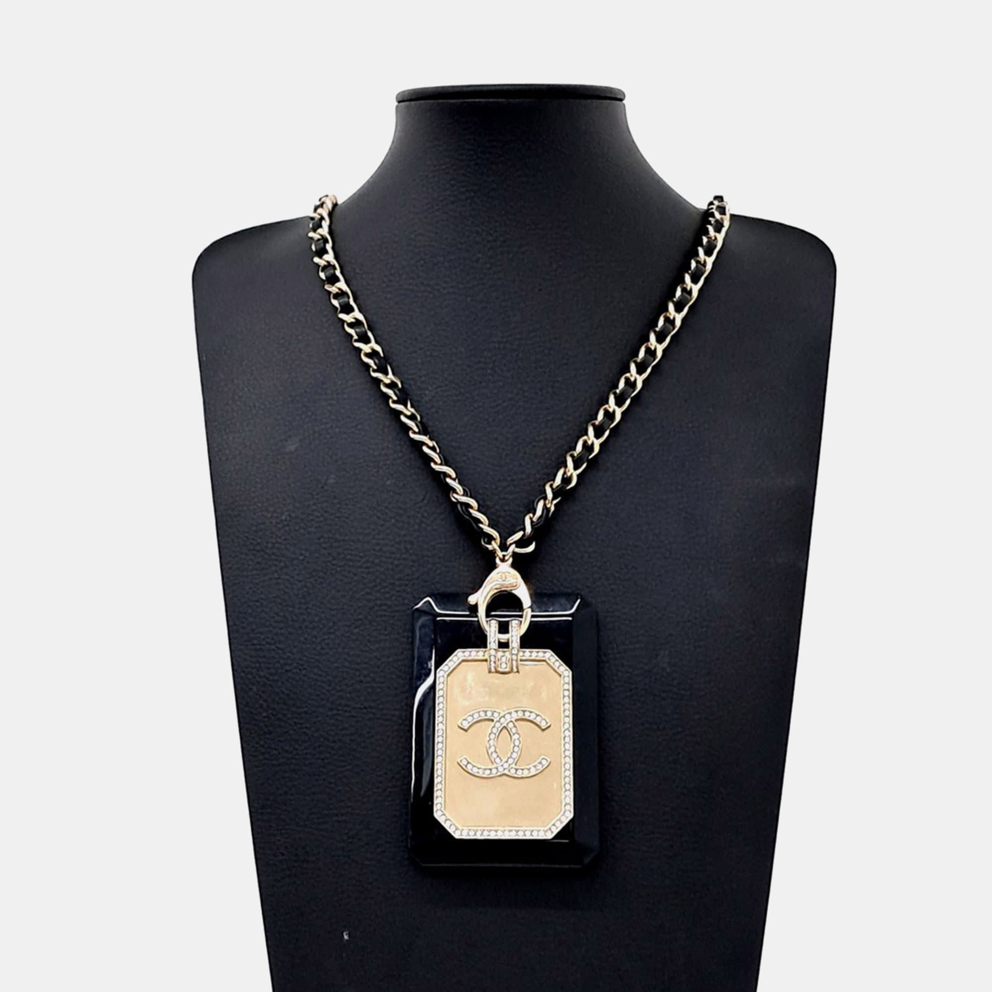 Chanel Gold Crystal leather Resin Necklace and Belt