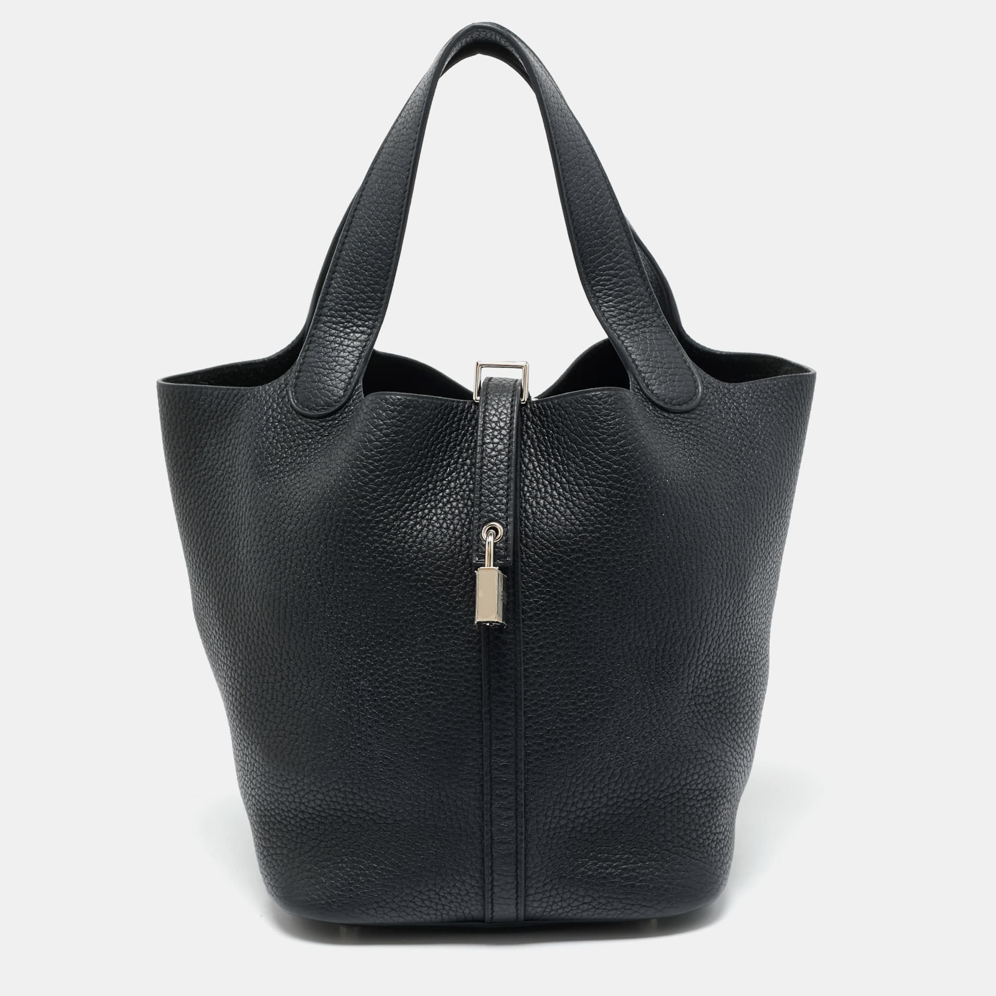 Hermès Noir Taurillon Clemence Leather Picotin Lock 22 Bag