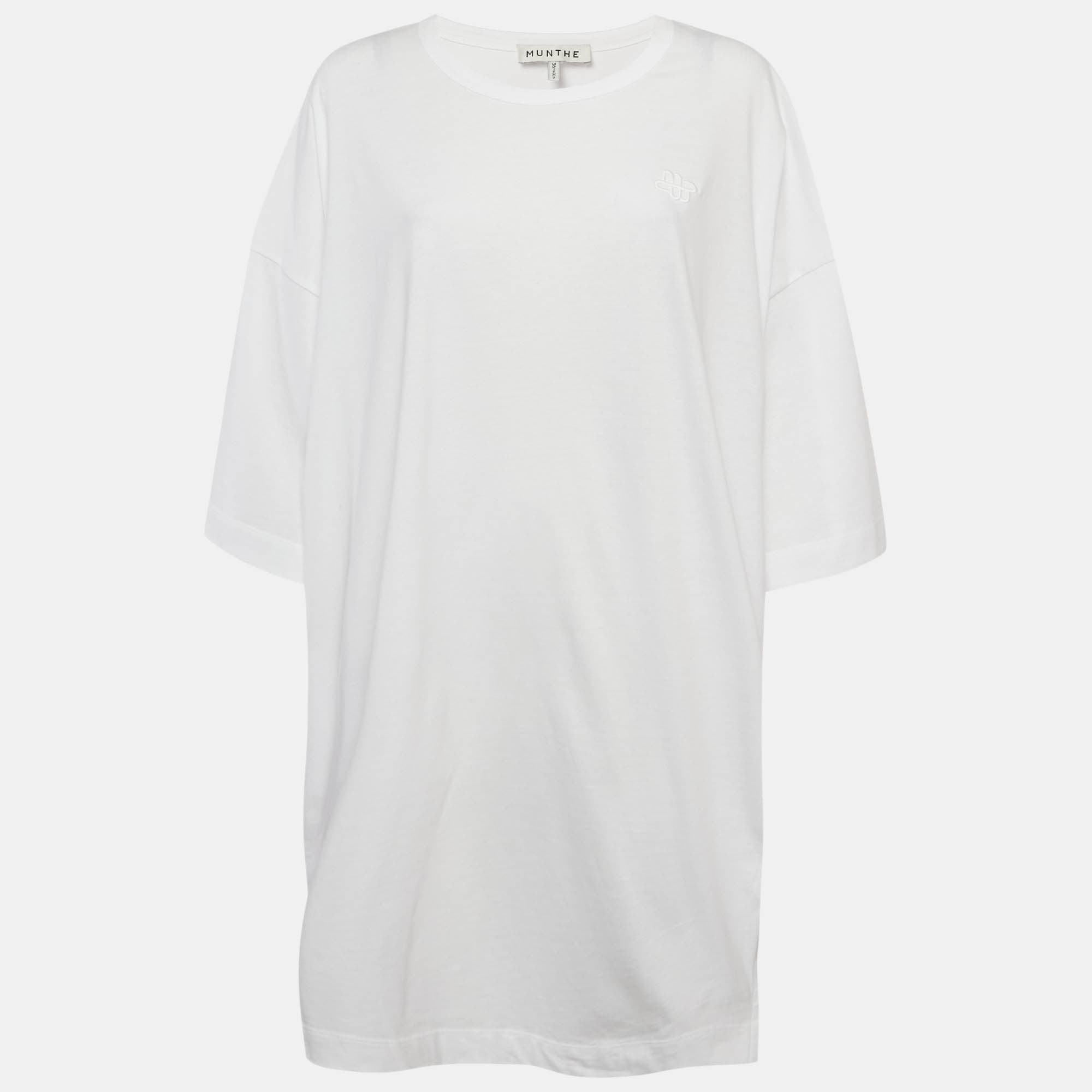 Munthe White Printed Jersey Side-Slits Oversized T-Shirt XS