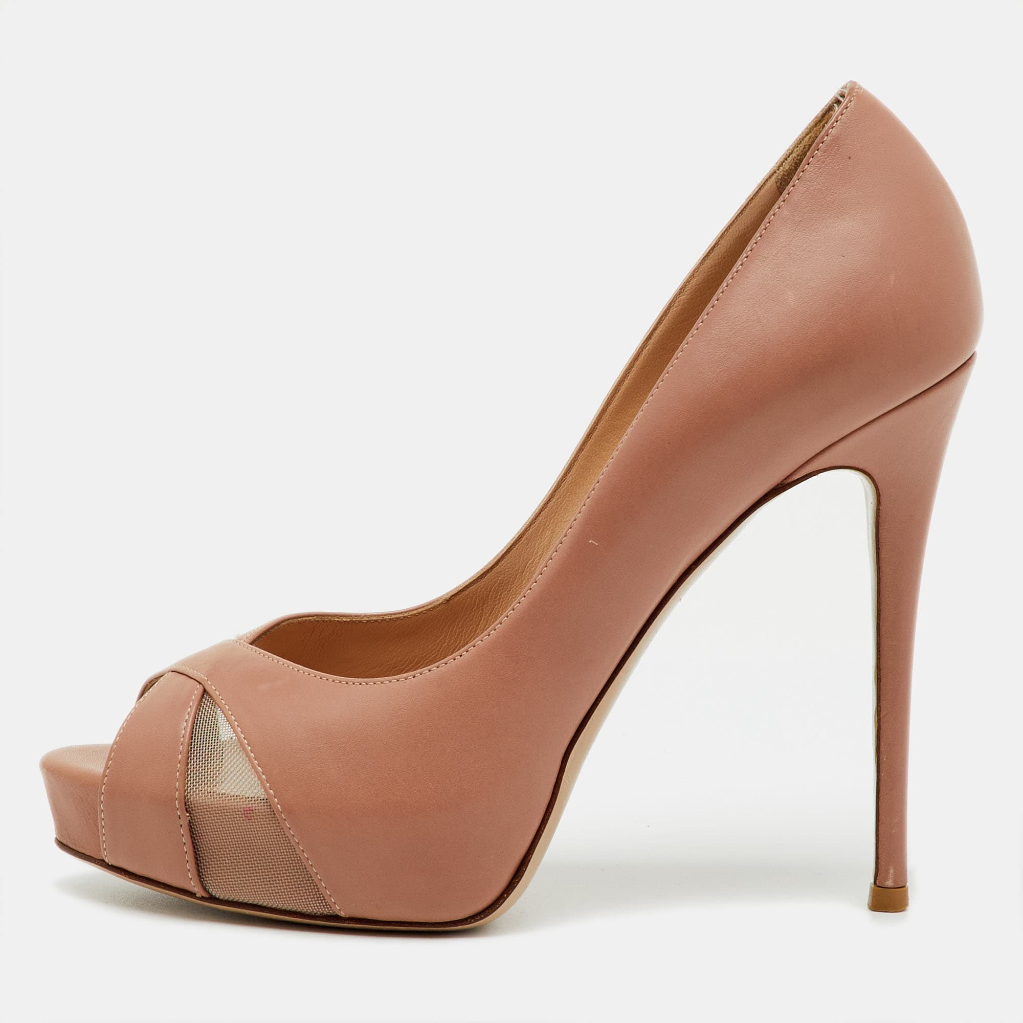 Valentino Dusty Pink Leather Peep Toe Platform Pumps Size 37