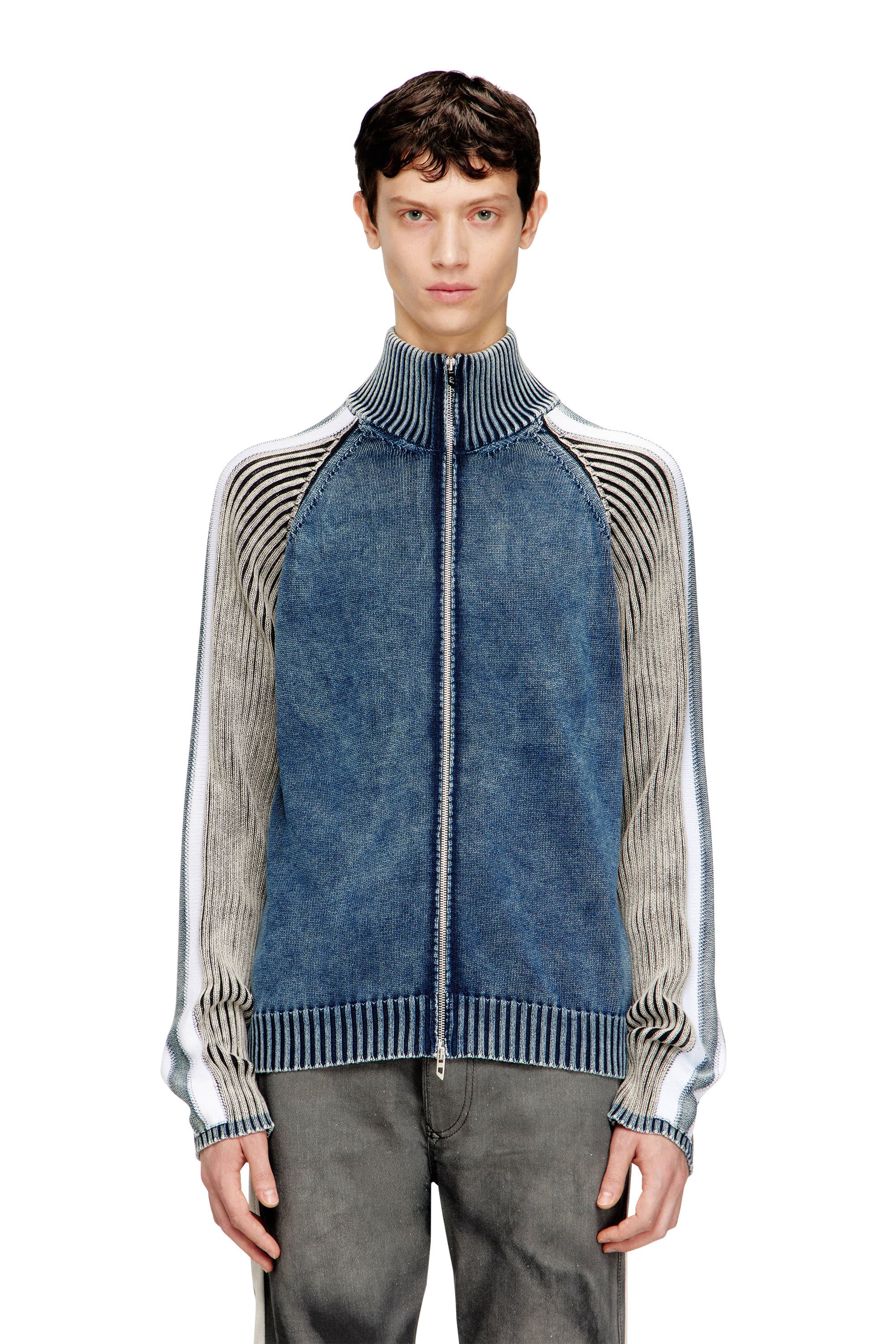 Diesel - Zip-up cardigan with sporty bands - Knitwear - Man - Multicolor