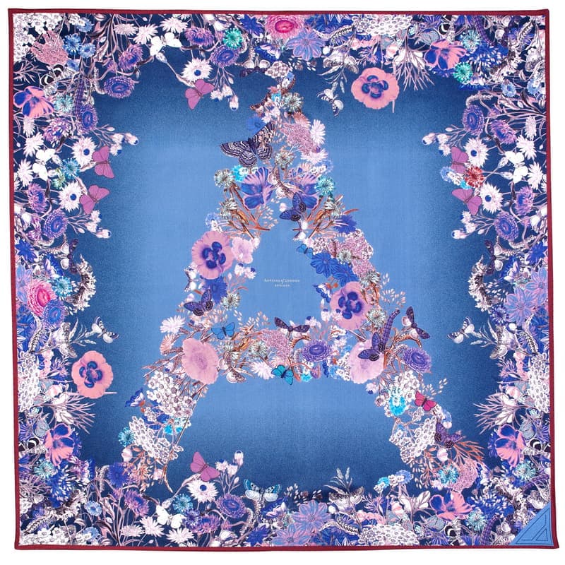 Aspinal of London Ombre 'A' Floral Silk Scarf in Midnight Blue