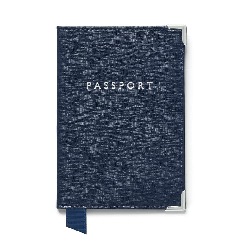 Aspinal of London Passport Cover in Navy Saffiano