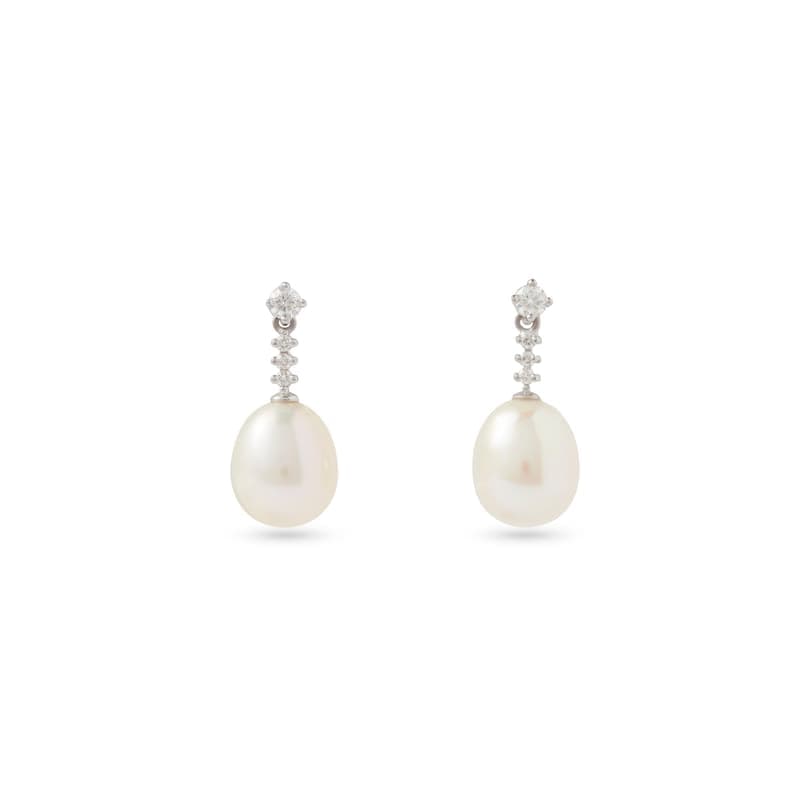 Aspinal of London Classic Diamond & Freshwater Pearl Drop Earrings set in 18ct White Gold