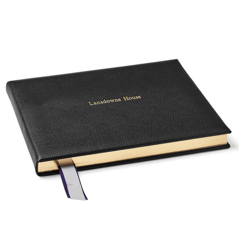 Aspinal of London Classic Leather Guest Book in Black Pebble with Line