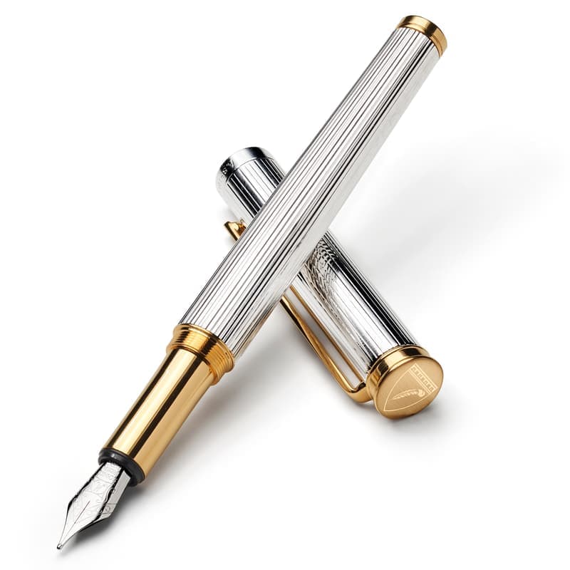 Aspinal of London Regent Fountain Pen in Sterling Silver 925 with 23ct Gold