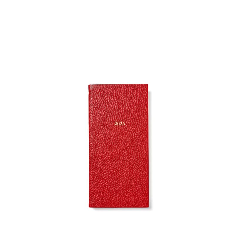 Aspinal of London 2026 Slim Pocket Leather Diary in Cardinal Red Pebbl