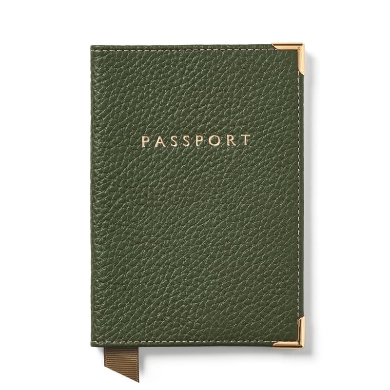 Aspinal of London Passport Cover in Racing Green Pebble