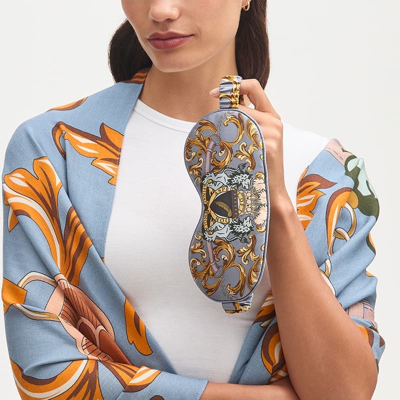 Aspinal of London Silk Eye Mask Set in Heritage Blue Signature Shield