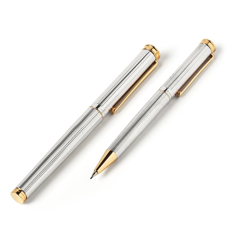 Aspinal of London Regent Pen & Pencil Set in Sterling Silver 925 with 23ct Gold