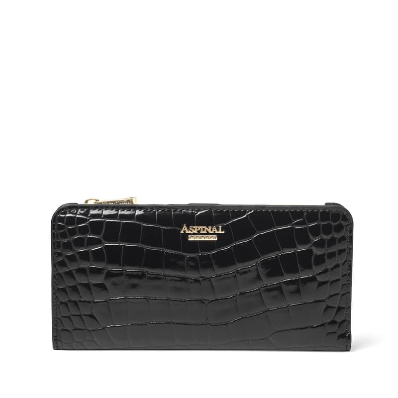 Aspinal of London Mayfair® Large Credit Card Wallet in Black Patent Croc