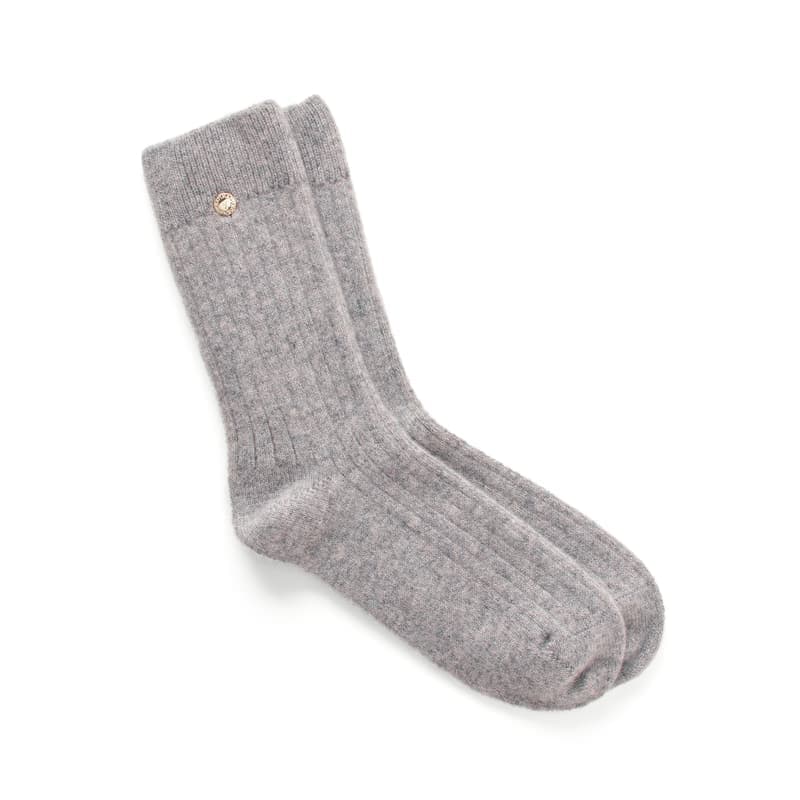 Aspinal of London Rib Knit Cashmere Socks in Mid Grey Melange Cashmere