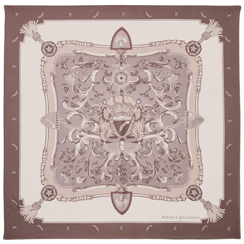 Aspinal of London Signature Shield Silk Scarf in Moleskin Pure Silk