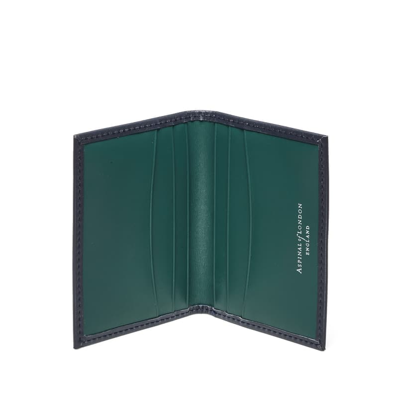 Aspinal of London Double Fold Credit Card Holder in Smooth Navy & Teal