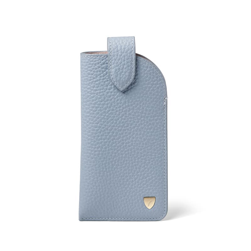 Aspinal of London Glasses Case with Tab in Sky Blue Pebble