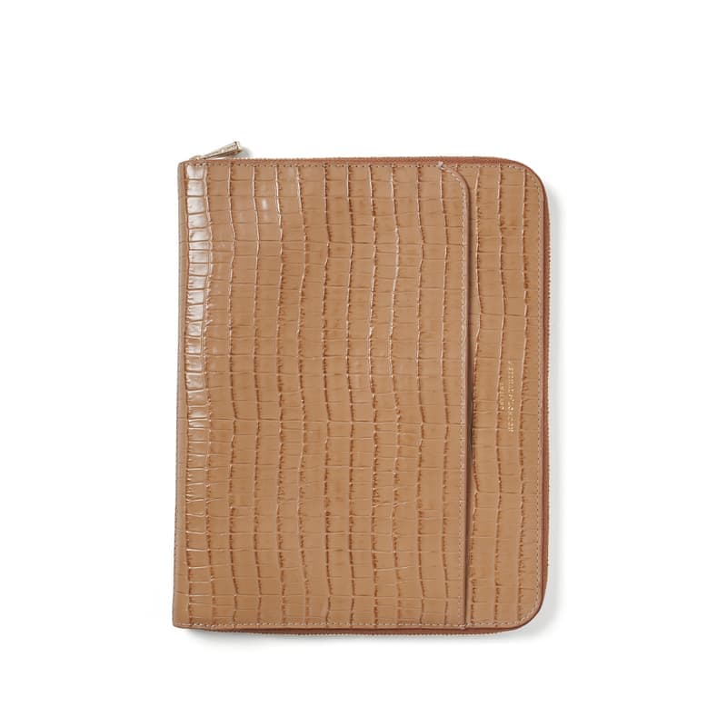 Aspinal of London A5 Compact Organiser Padfolio in Deep Shine Caramel Small Croc
