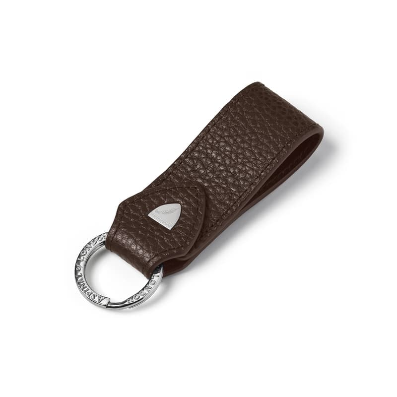 Aspinal of London Small Leather Loop Keyring in Chocolate Pebble