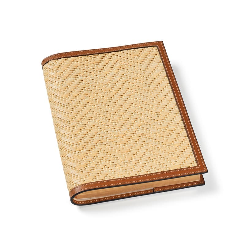 Aspinal of London A5 Refillable Luxury Journal in Natural Raffia & Smooth Tan