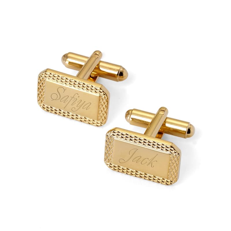 Aspinal of London Gold Plated Engraved Edge Rectangular Cufflinks