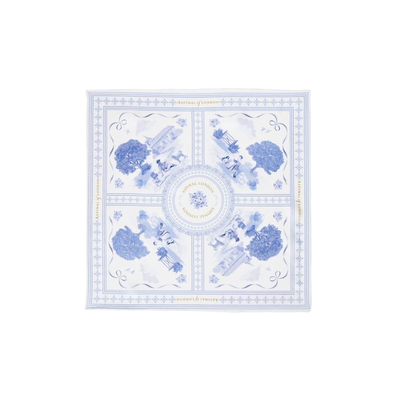 Aspinal of London Pure Silk Pocket Square in Sky Blue Toile De Jouy