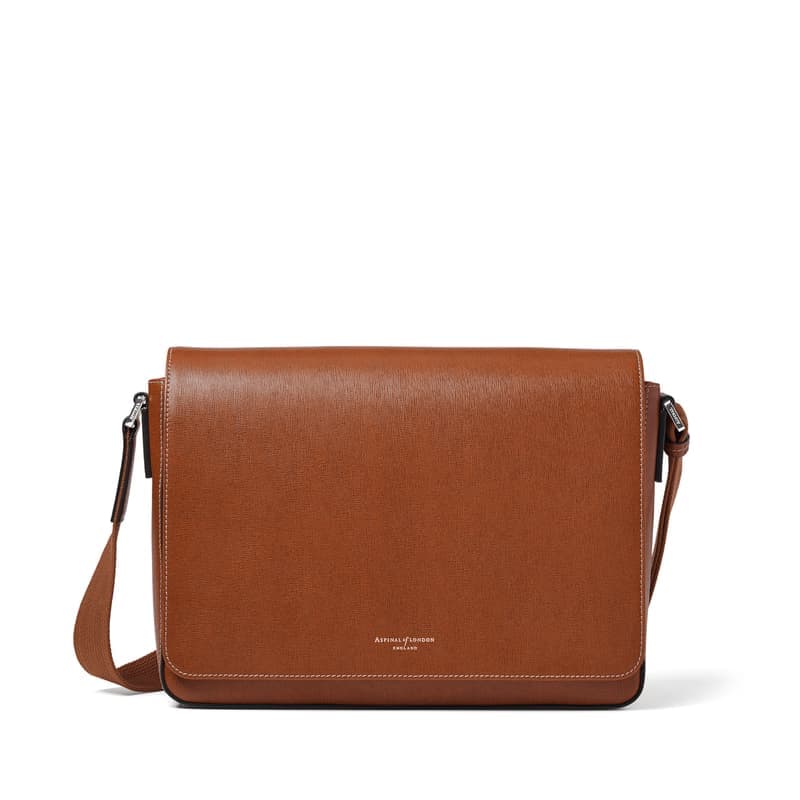 Aspinal of London Reporter Messenger in Chestnut Tan Saffiano