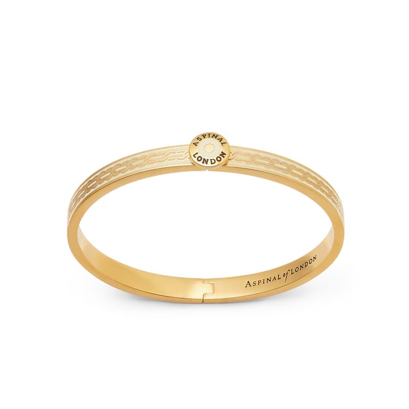 Aspinal of London Mayfair Chain Enamel Bangle in Ivory Enamel & 18ct Gold Plated