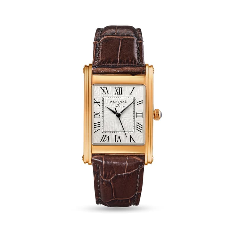 Aspinal of London Mayfair® Classic Watch in Deep Shine Chestnut Croc & 23ct Gold Plated