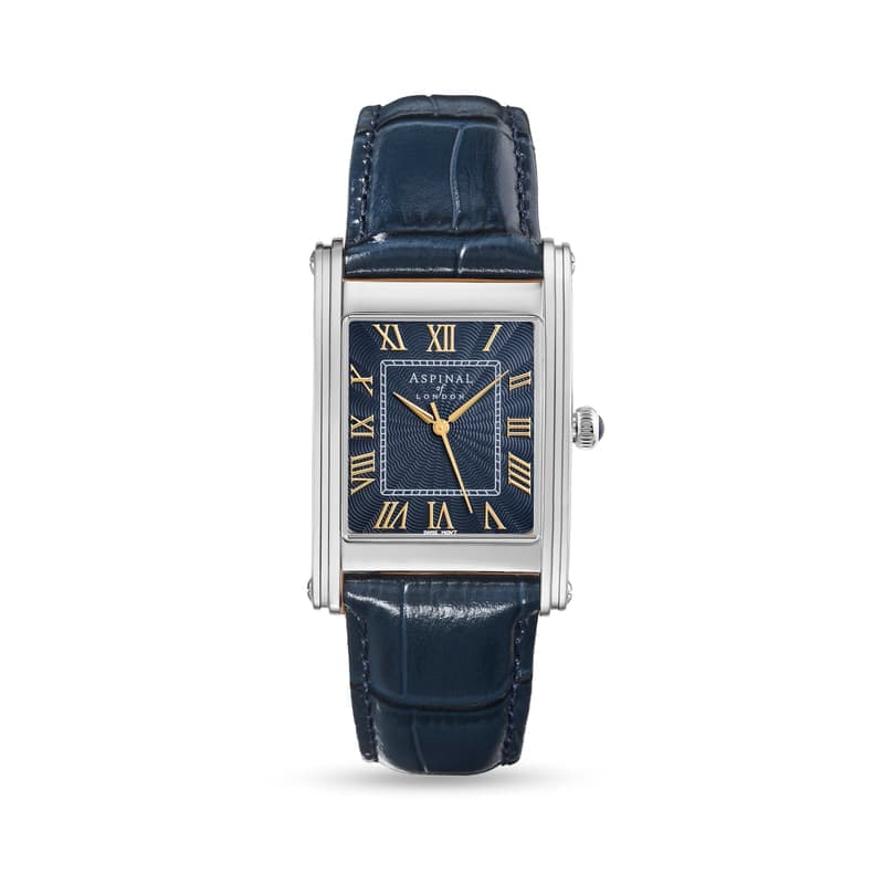Aspinal of London Mayfair® Classic Watch in Deep Shine Navy Croc & Stainless Steel