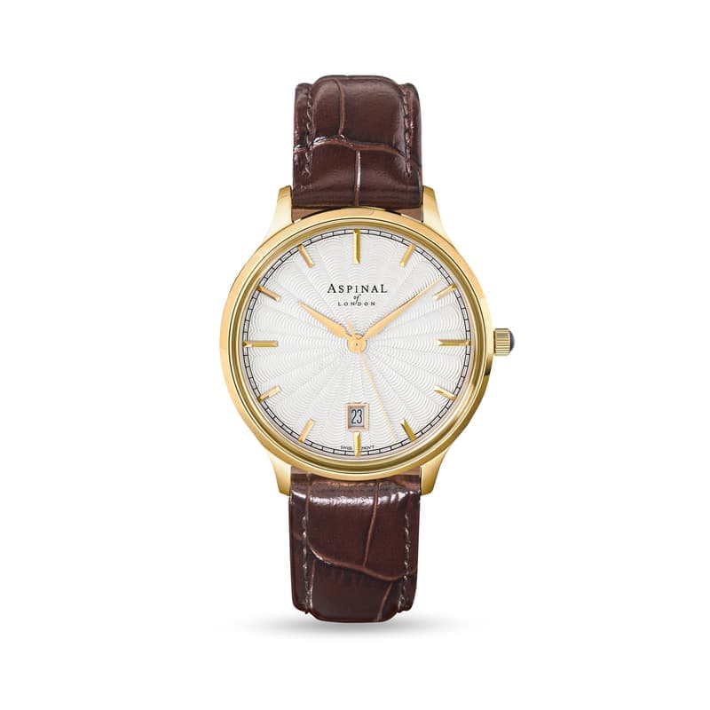 Aspinal of London Mount Street Watch in Deep Shine Chestnut Croc & Gold Plated