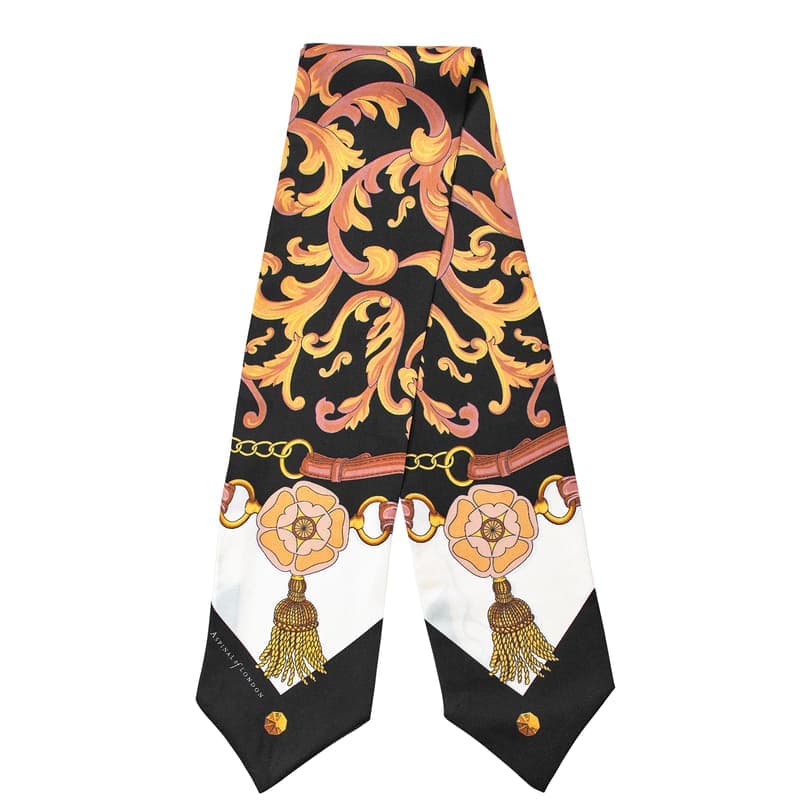 Aspinal of London Signature Shield Silk Neck Bow Scarf in Black