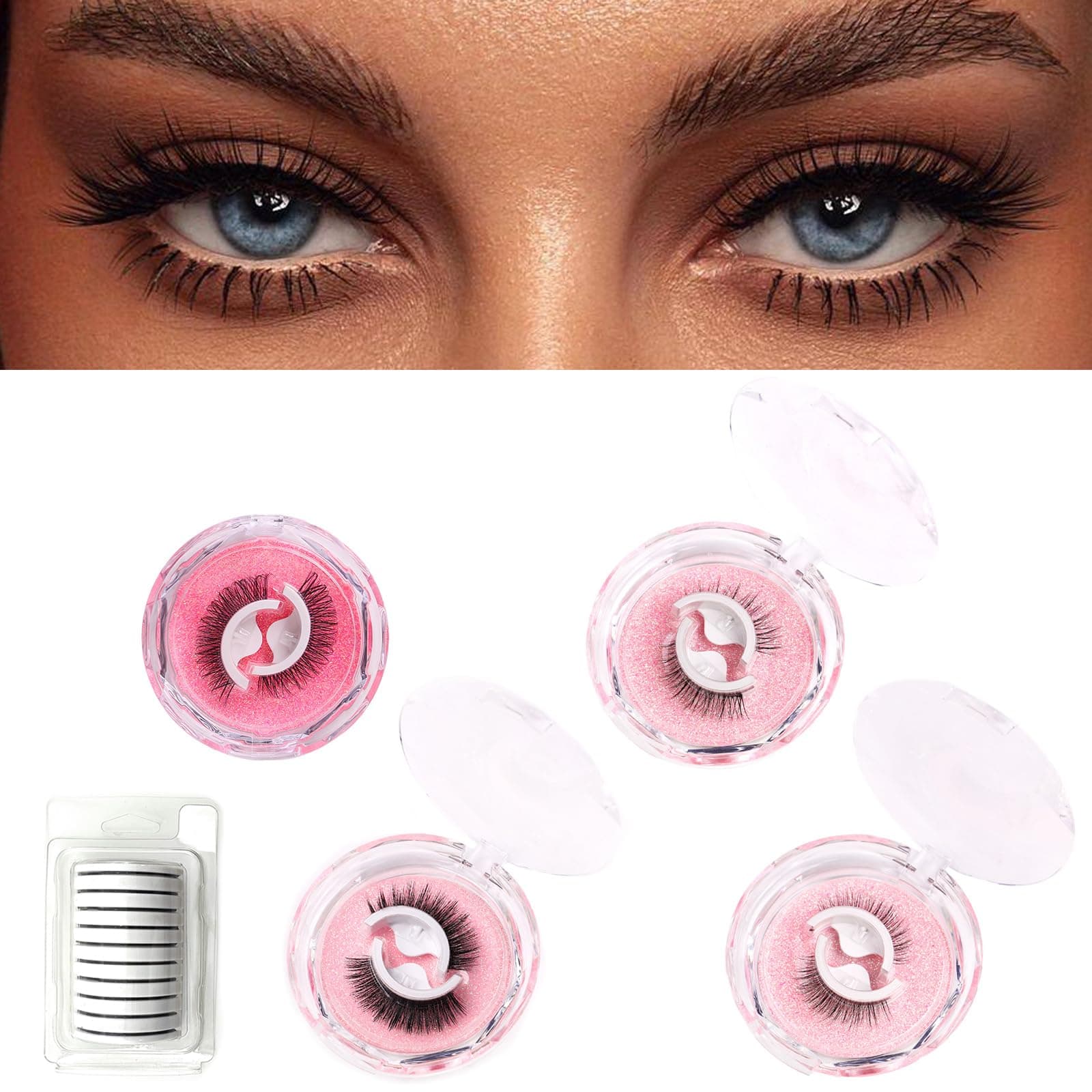 Reusable Self-Adhesive 3D Eyelashes - No Glue Needed, 4 Styles, Portable Cases, Perfect for Beginners