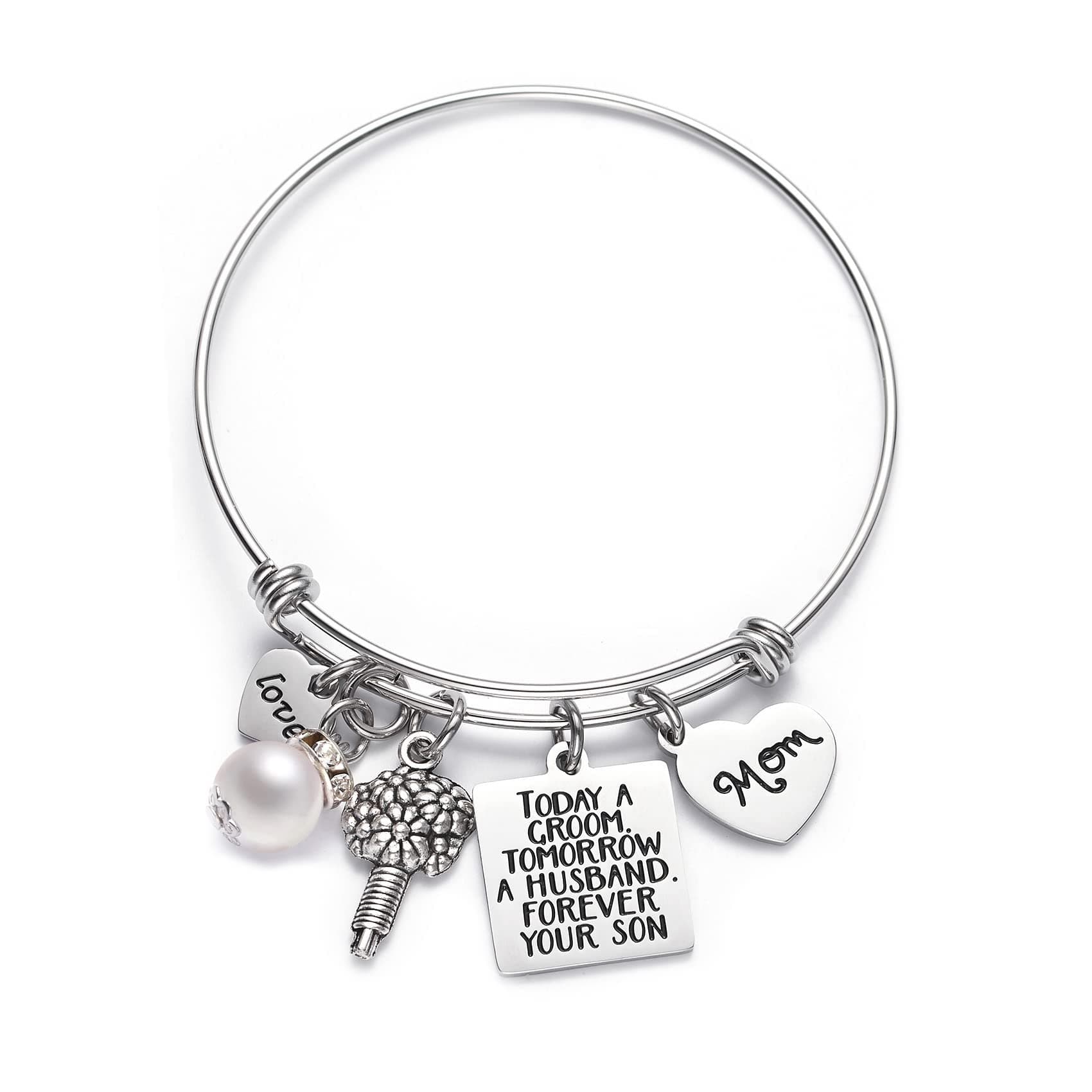 Mother of Groom Bracelet Gift Bangle - White Groom-Son-Bracelet