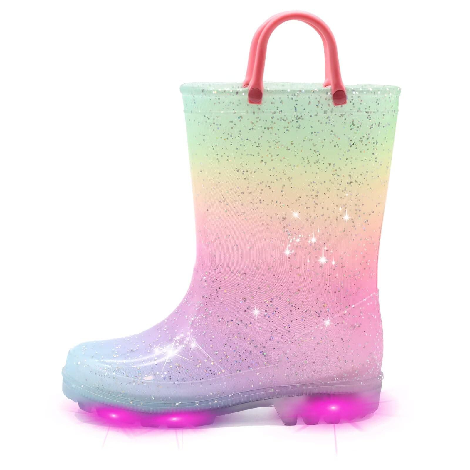Kids Glitter Wellington Boots - Rainbow Gradient Size 2
