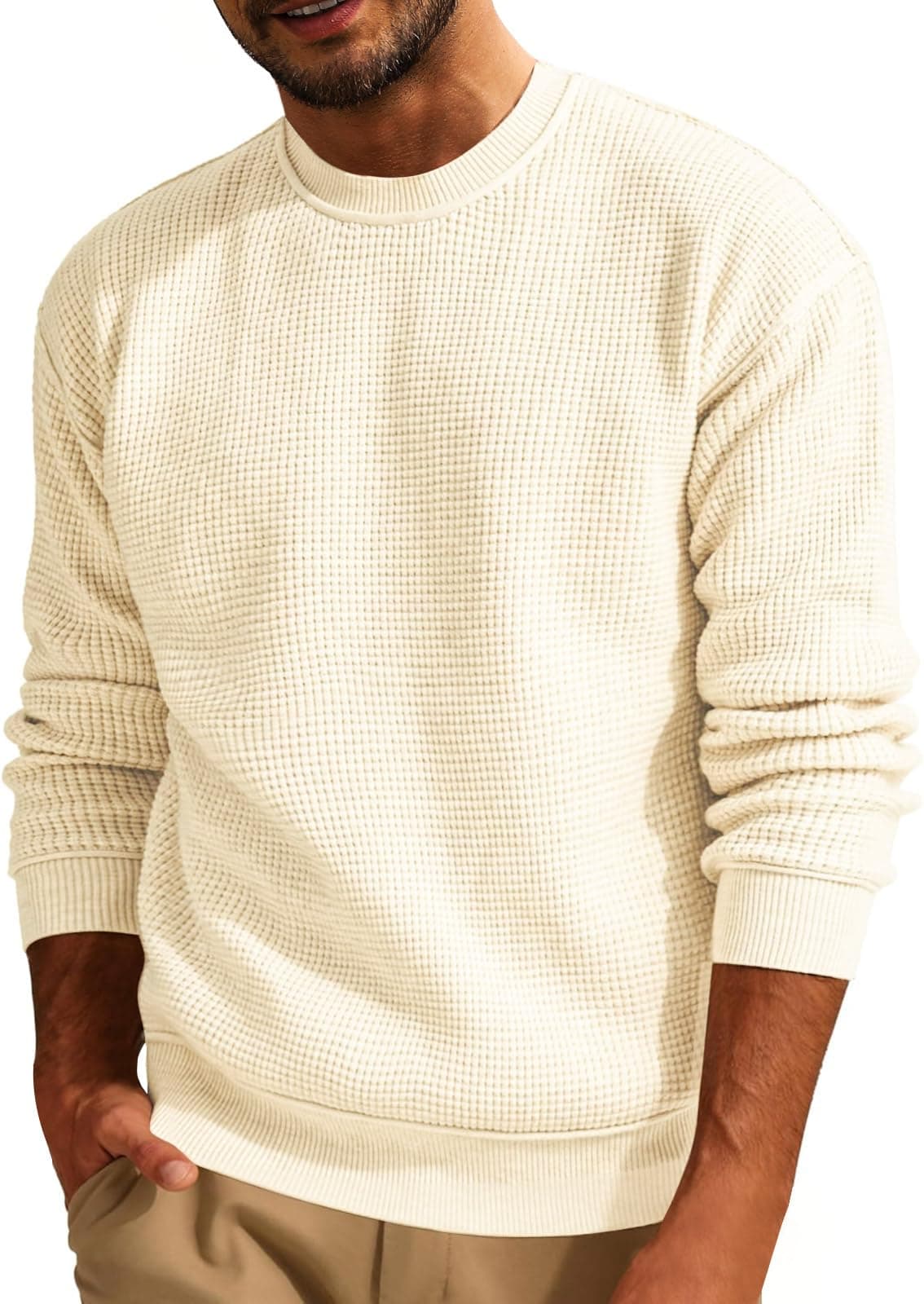 Men's Warm Knitted Jumper - Beige L