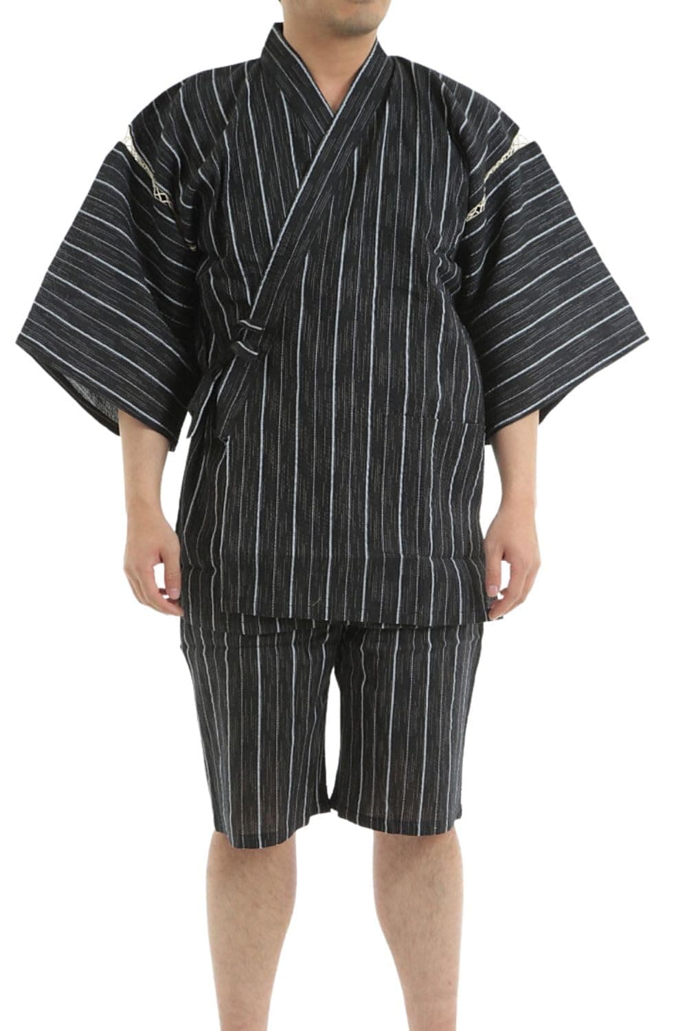 Men's Japanese Kimono Jinbei - Black Stripe M