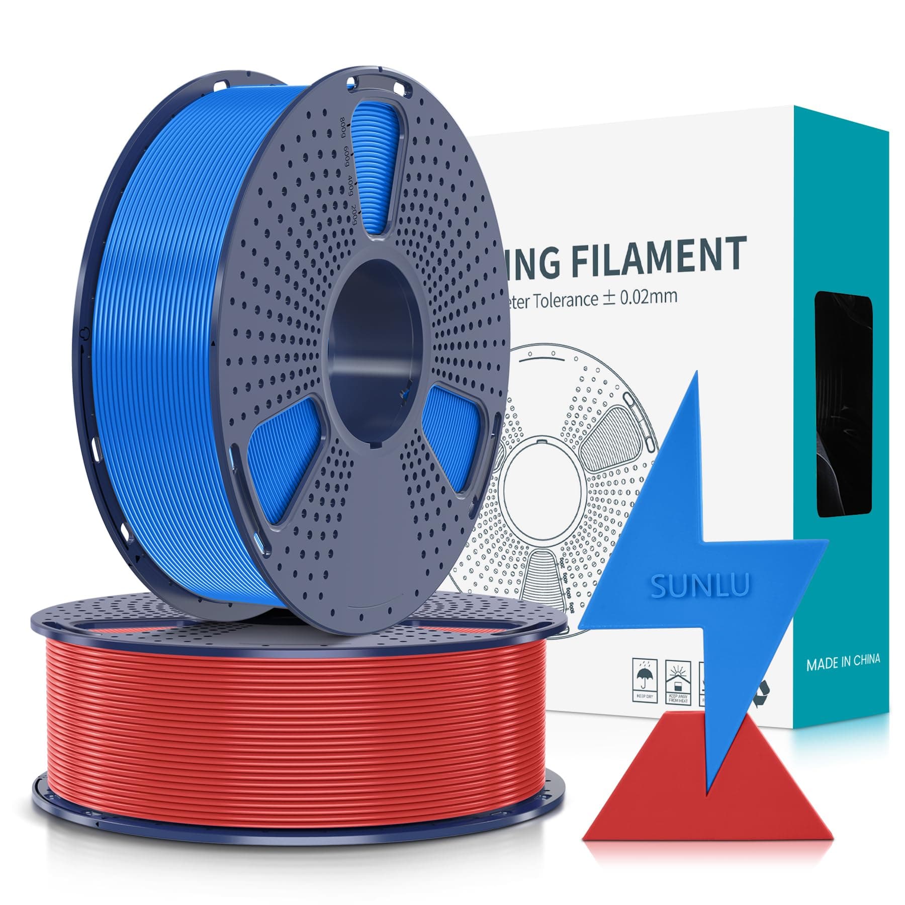 High-Speed 1.75mm PLA Filament, Fast Printing, Dimensional Accuracy ±0.02mm, 2KG Blue+Red