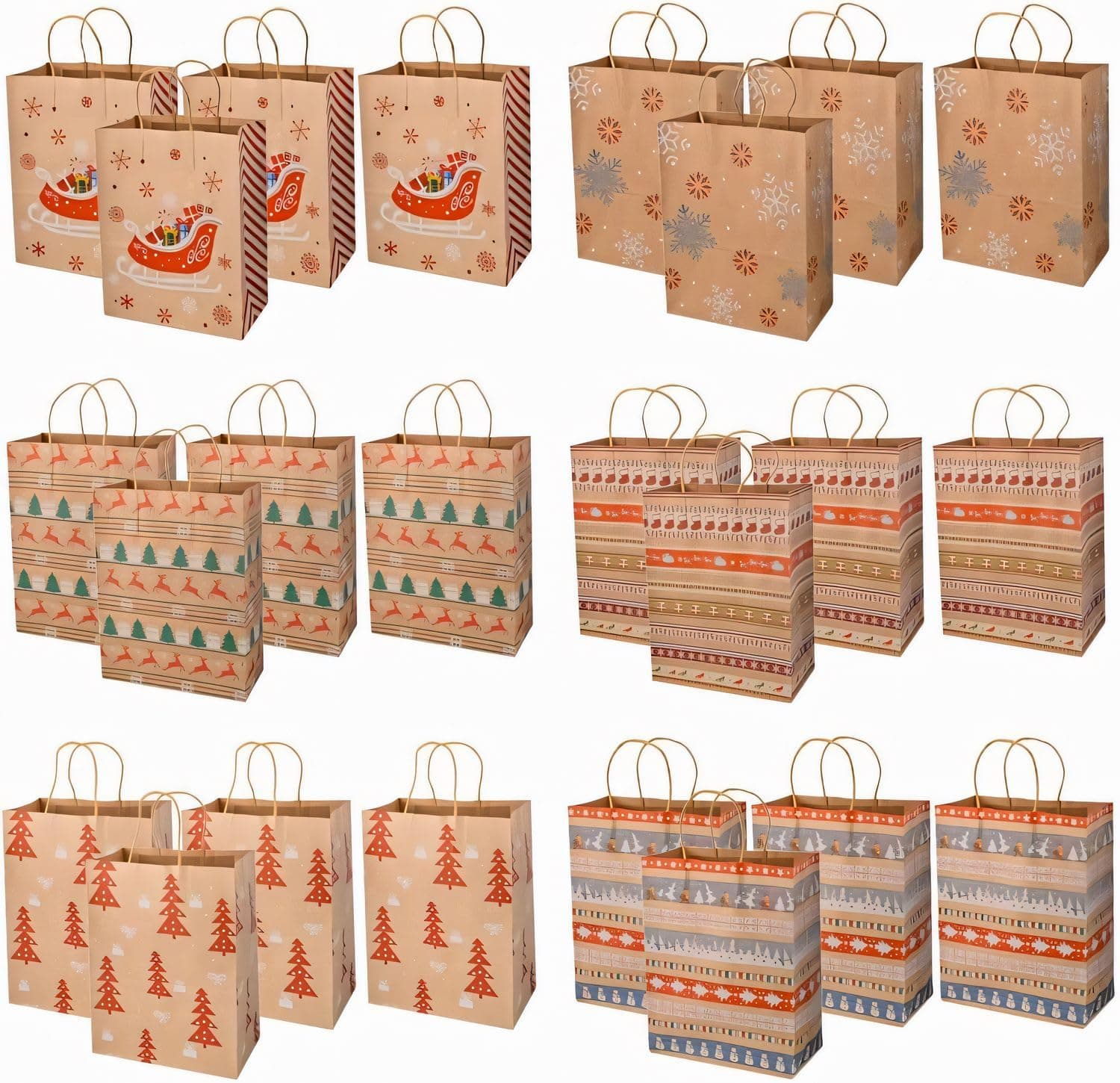 MAOOY 24 Christmas Kraft Gift Bags 27x21x11cm - Eco-Friendly Paper Bags with Handles