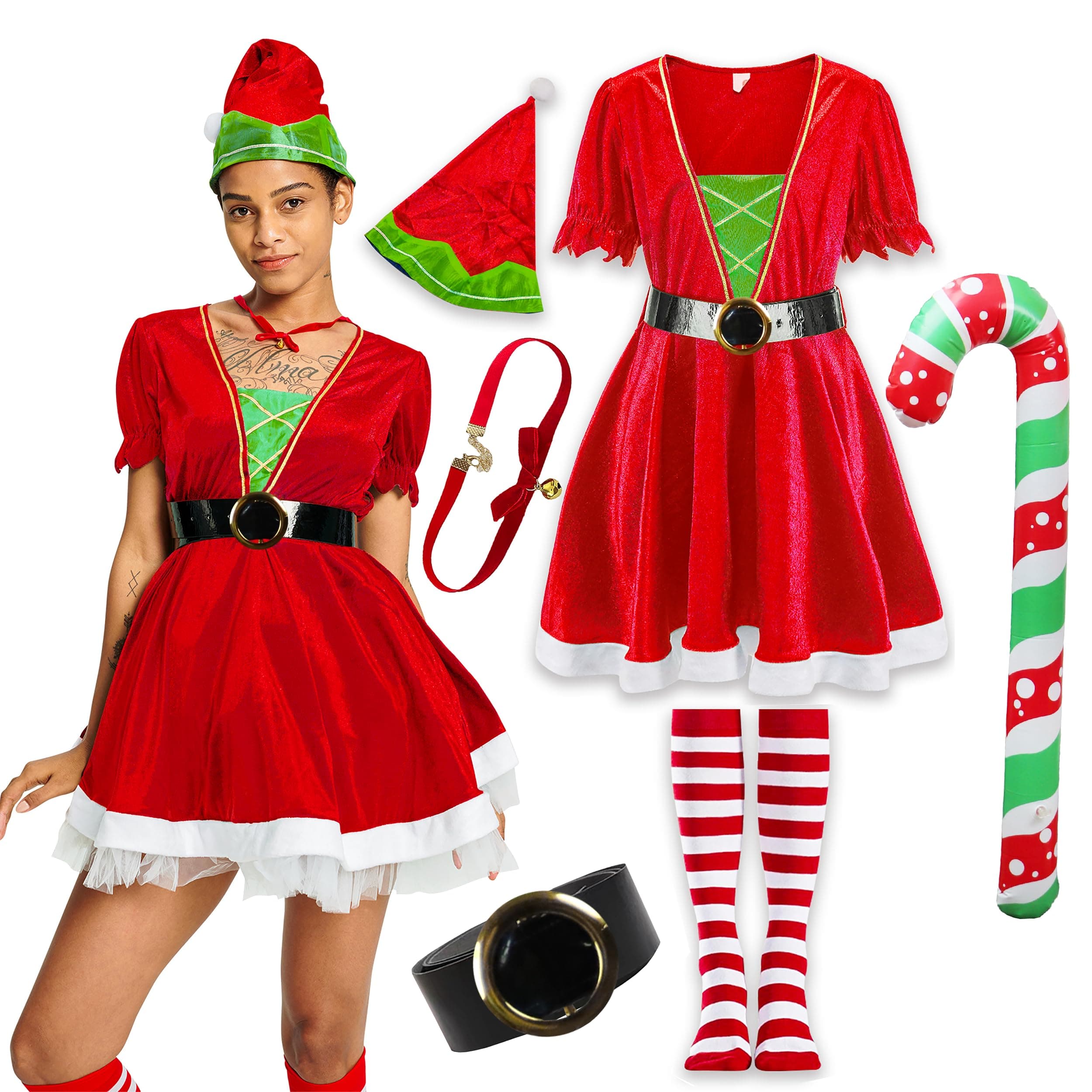 Miss Santa Christmas Fancy Dress - Red/Green M