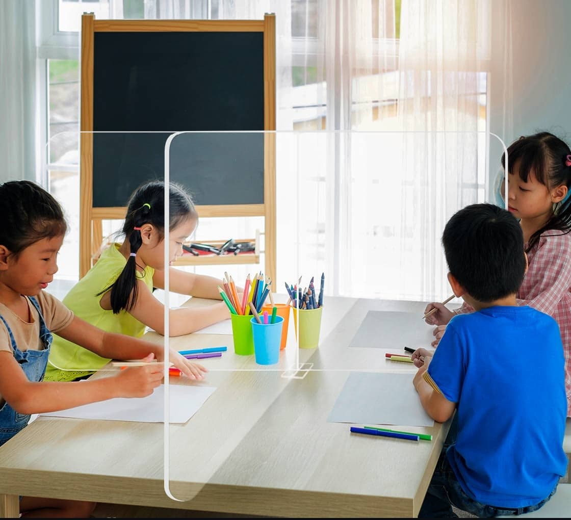 School Tabletop Desk Divider Sneeze Screen - Clear Acrylic (4 person) By Bannerbuzz